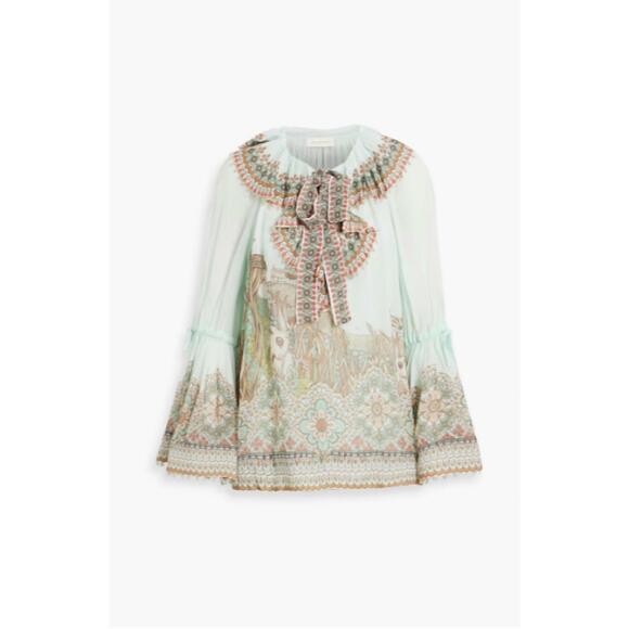 NEW ZIMMERMANN bead-embellished printed chiffon blouse in multi - Picture 4 of 4